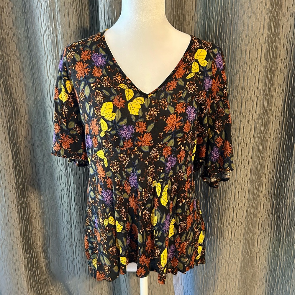 Rachel Zoe Black Floral V-Neck Blouse